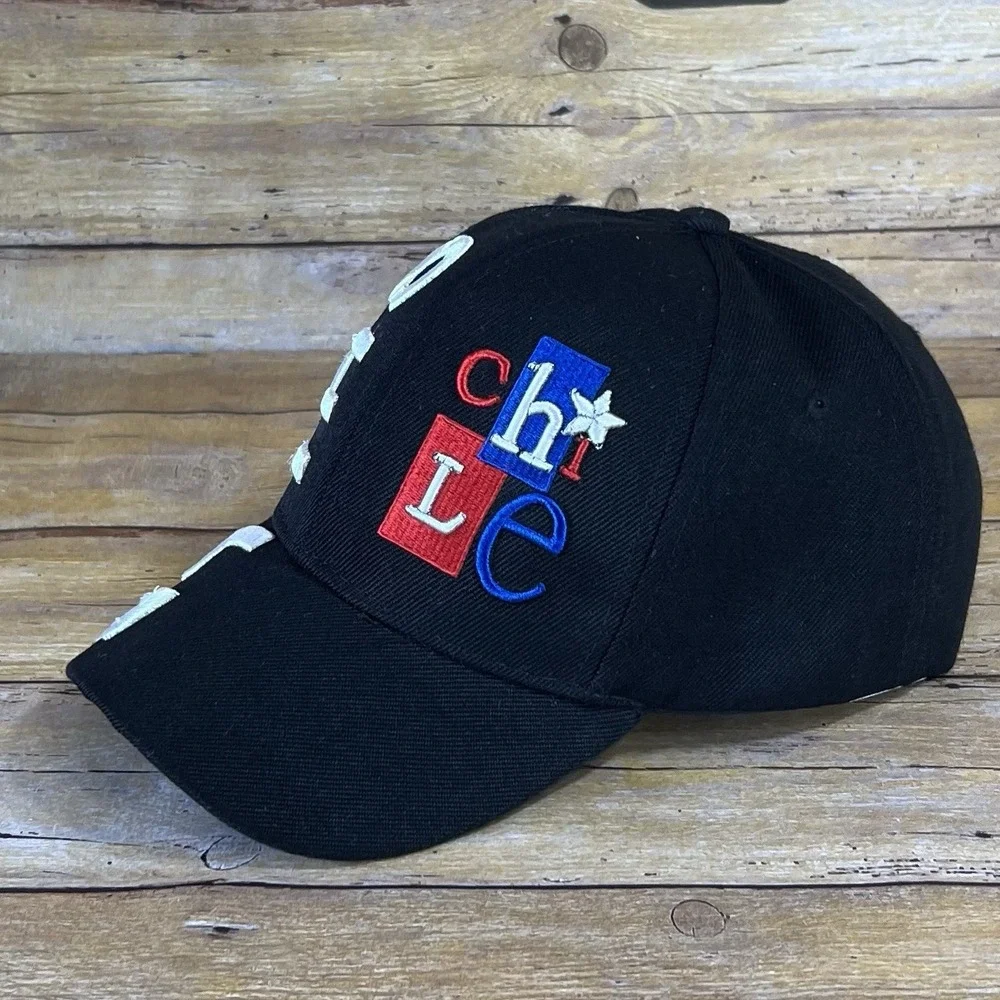 Chile Souvenir Baseball Cap Black Embroidered Adjustable Hat One Size‎ Fits All